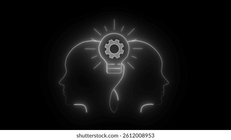 Think icon, concept of thinking and creative idea. finding answer, solution of the problem, invention and searching for new ideas.Glowing neon line of think icon illustration on Black background