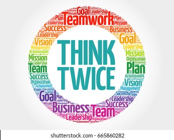 Think Twice circle word cloud, business concept