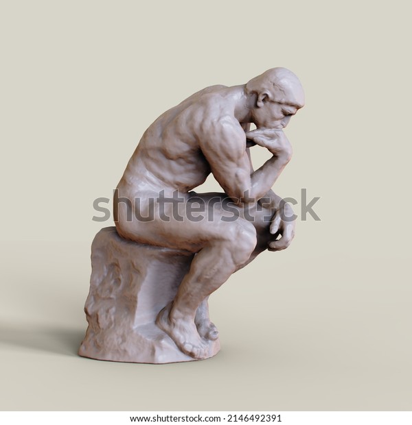 Thinker man 3D illustration. The Thinker Statue by\
the French Sculptor\
Rodin.