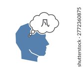 Thinking person head with lambda symbol thought bubble isolated on white background