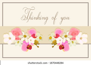 Thinking of you - card. Flower frame. JPG stock illustration