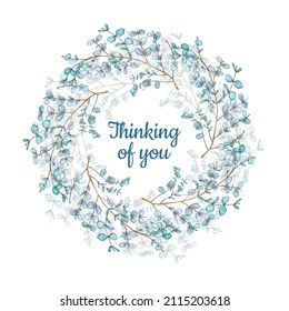 Thinking of you- card. Round frame made of eucalyptus branches.  - Powered by Shutterstock