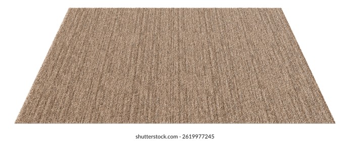 This 3D carpet render features a textured brown design, isolated against white background, highlighting its intricate fiber patterns and colors perfectly. Front view. 3D Illustration