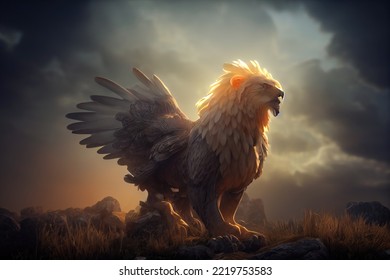 This is a 3D illustration of Griffin, Hybrid of a lion and an eagle.