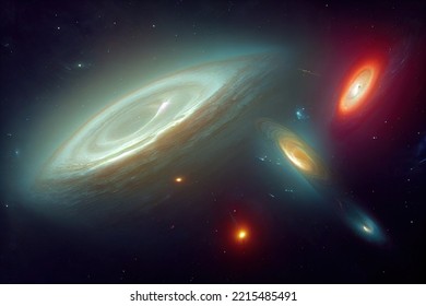 This Is A 3D Illustration Of Interacting Galaxies, Two Galaxies, Giant Galaxy.
