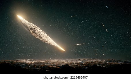 This Is A 3D Illustration Of Oumuamua, Asteroid, The First Observed Interstellar Object.