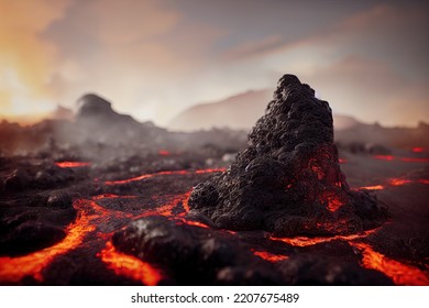 This Is A 3D Illustration Of Pele's Hair Lava, Basalt Glass, Volcanic Glass.