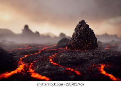 This Is A 3D Illustration Of Pele's Hair Lava, Basalt Glass, Volcanic Glass.