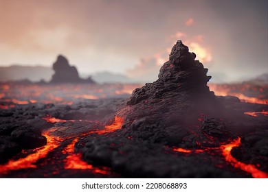 This Is A 3D Illustration Of Pele's Hair Lava, Basalt Glass, Volcanic Glass.