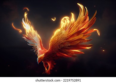 This is 3D illustration Phoneix  Fire  Mythical Creature 