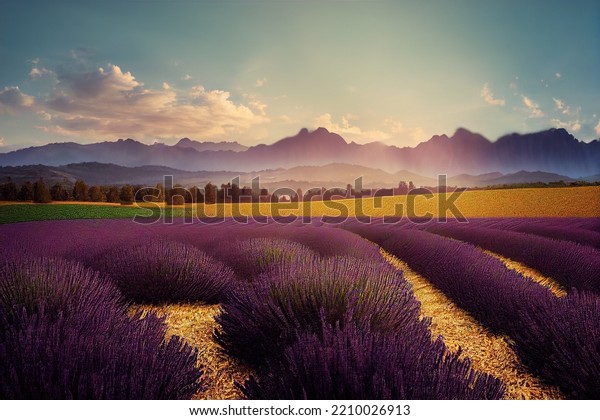 This is a 3D illustration of\
Plateau De Valensole, Alpes De Haute-Provence,\
France.