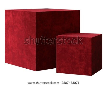 This 3D podium set features two red geometric shapes designed for showcasing products. The isolated design enhances the focus on items displayed, perfect for marketing needs