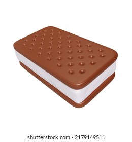 This Is A 3D Render Ice Cream Sandwich Icon Illustration, High Resolution Jpg File, Isolated On A White Background