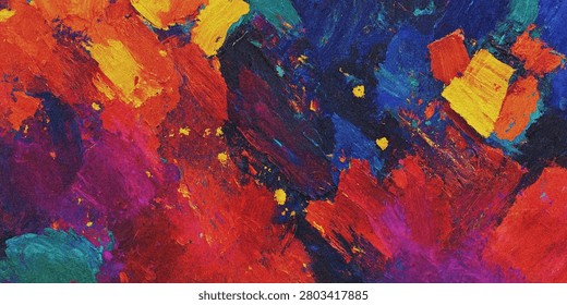 This is an abstract artwork featuring thick, colorful paint strokes with a visible impasto texture. The painting utilizes a vibrant palette of mixed colors.
