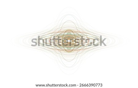 This abstract design features intricate guilloche-like curves with wave-inspired concentric forms, resembling sound or gravitational waves and mathematical chaotic systems in elegant symmetry.
