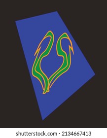 This Is An Abstract Design Showing Two Green Swans On A Blue And Black Background.