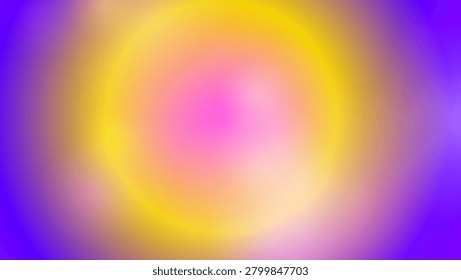 This abstract image showcases a smooth, ethereal gradient transition. A vivid purple outer ring frames a luminous yellow circle that deepens into a soft, glowing pink center. The composition creates a sense of depth and tranquility, making it an ideal choice for modern digital displays, artistic backgrounds, or creative projects.