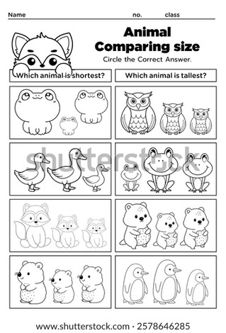 This Animal Comparing Size Worksheet helps kindergarten kids learn size comparison by identifying big and small animals. Fun, engaging, and educational for preschool or home learning activities.