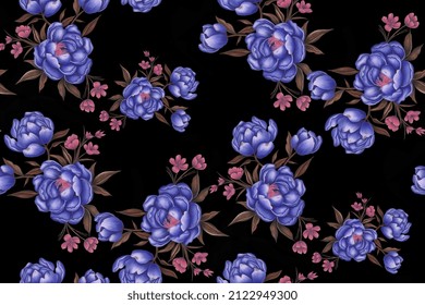 This artistic seamless pattern features scattered rose flowers in pink purple blue green and orange tones with soft translucent petals gracefully arranged on slender stems accompanied by textured leaves against a light cream background. The design combines organic floral elements with gentle watercolor washes creating depth movement and visual flow while highlighting the natural beauty of the blooms. Perfect for digital textile printing on women's fashion garments including dresses blouses skirts scarves jackets or artistic home decor items such as curtains upholstery fabric bed linens duvet covers throw pillows rugs and wallpaper. The varied color palette including pink purple blue green orange light cream soft gray and warm brown evokes a creative natural mood blending scattered floral forms with contemporary watercolor trends. Ideal for all season collections or stylish interior spaces seeking a distinctive focal point this allover repeat pattern tiles flawlessly for smooth coverage on large surfaces. Generous negative space along with gentle overlays avoids overcrowding allowing the colorful flowers to stand out naturally across the design. Intricate petal details and leaf accents paired with watercolor elements make it suitable for stationery gift wrap phone cases wall stickers or packaging design. This artwork merges scattered floral shapes with light watercolor textures offering versatility for bedroom styling living room accents or fashion accessories where a creative natural and artistic look is preferred. Every component aligns naturally into the repeat ensuring professional quality results across digital or traditional printing methods.