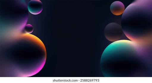 This artwork features a dynamic abstract background with colorful spheres creating an engaging visual experience full of movement.