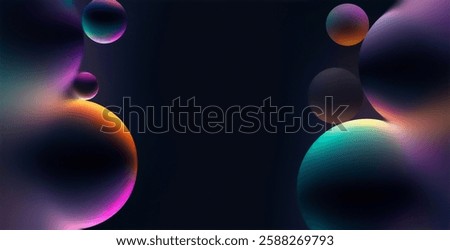 This artwork features a dynamic abstract background with colorful spheres creating an engaging visual experience full of movement.