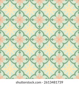  This artwork features a repeating, organized pattern on a dark blue background. The main motif consists of diamond or lozenge-like shapes arranged alternately in vertical and horiz