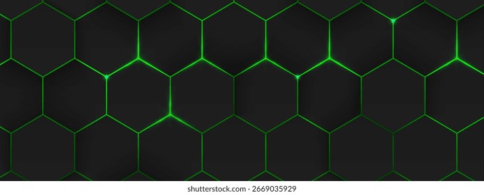 This background features a dark hexagonal grid with a sleek, futuristic feel. Its metallic tones and fading depth create a modern, high-tech look, perfect for digital, gaming, or branding designs.