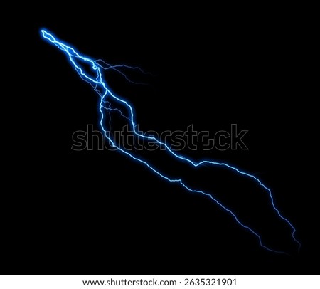 This bright blue lightning strike flashes across the black void, showcasing raw electrical power and a storm's fury.