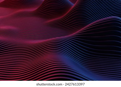 This captivating image features a retro wave landscape illuminated by vibrant red and blue lights, evoking a nostalgic yet futuristic atmosphere.