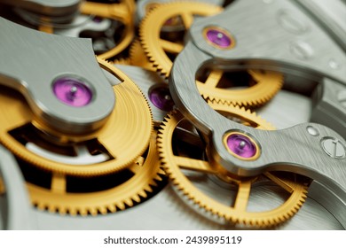 This captivating image showcases the exceptional detail of a luxury watch's intricate mechanism, featuring the gears and movements that define precision engineering. - Powered by Shutterstock