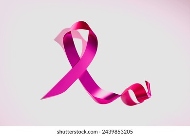 This captivating image showcases a pink ribbon, the global symbol for breast cancer awareness, elegantly positioned against a light, pastel backdrop, emphasizing support and hope. - Powered by Shutterstock