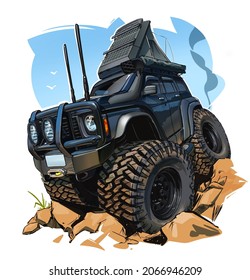 This Is Cartoon Of 4wd Car With Bis Wheels