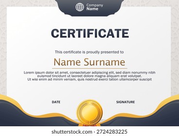 This certificate template is designed with an elegant, professional, and modern approach, emphasizing a balanced harmony between visual aesthetics and informational clarity. Clean typography, refined color tones, and a well-structured layout convey a sense of credibility and sophistication. The design is suitable for various formal purposes academic, institutional, and professional while avoiding short-lived trends, making it a timeless and reliable choice for long-term use.