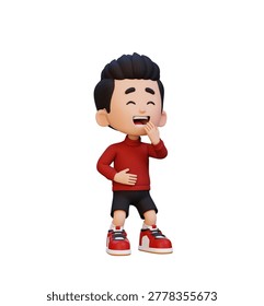 This charming 3D illustration captures a young boys infectious laughter and pure joy. His expressive face and playful pose embody a fun and delightful moment perfect for conveying happiness and childh
