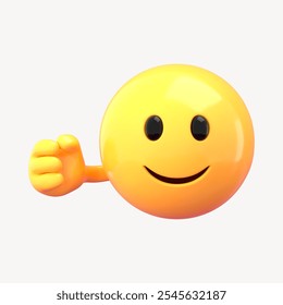 This cheerful yellow smiley face emoji features a friendly expression and a thumbs-up gesture. Perfect for conveying positivity, happiness, and encouragement in digital communication. - Powered by Shutterstock