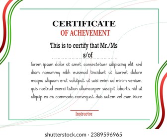 This is a close-up image of a professional certificate template with red and green stripes - Powered by Shutterstock