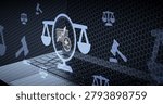 This creative digital representation combines the fields of law and modern technology by displaying glowing legal scales and wooden gavels on a laptop keyboard. The added sparkles symbolize the integration of AI into judicial processes. This concept explores how legal systems are transforming, highlighting the intersection of law, justice, and automation to streamline complex legislation with precision. It is a powerful metaphor for tech-driven legal evolution.