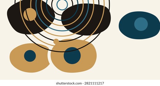 This digital graphic design features abstract organic shapes overlaid with precise thin circular lines. The intricate layering adds a sense of depth and technical sophistication to the modern art piece.