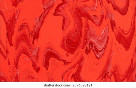 This dynamic abstract image showcases a mesmerizing marbled effect in a bold, vibrant red hue.