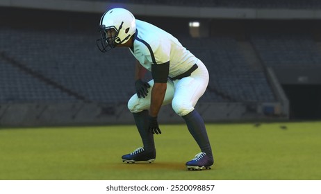 This dynamic illustration of an American Football Player captures the athlete mid-action, showcasing strength, agility, and focus. The player is dressed in full gear, including a helmet and pads, emph - Powered by Shutterstock