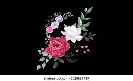 This flower name is Rose. It is beautiful flower in dark background. Beautiful watercolor card with roses flower and berries. Wedding wreath. - Powered by Shutterstock