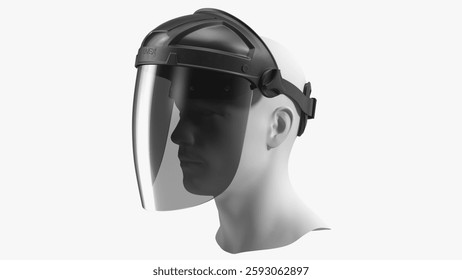 This full face shield provides enhanced protection with a clear visor and adjustable headband for secure fit, ideal for various work environments.