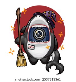 This fun and quirky design features a shark dressed as a wizard, complete with a magical hat and broomstick in hand. The blend of marine life with wizardry brings a humorous and imaginative twist