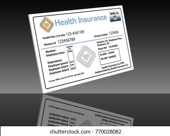 This Is A Generic, Mock, Health Insurance Card From An Employer Sponsored Health Care Plan.