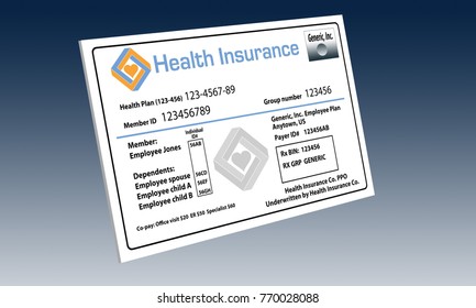 This Is A Generic, Mock, Health Insurance Card From An Employer Sponsored Health Care Plan.