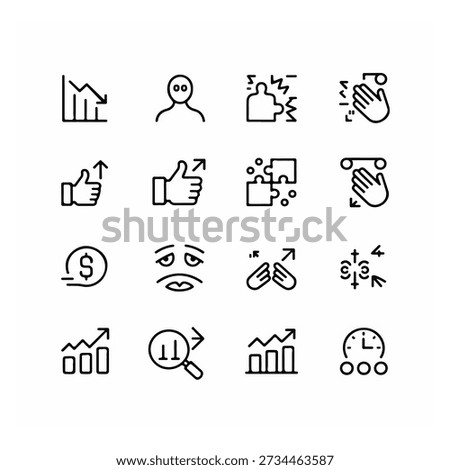 This high resolution vector set captures the essence of remote work challenges like Zoom fatigue and digital burnout in a clean minimalist style. Featuring ultra sharp lines in a symmetrical grid, these icons represent video call exhaustion, connectivity stress, and work-life imbalance. Ideal for mental health apps, corporate wellness blogs, and modern UI designs.