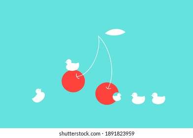 This illustration was drawn with the image of cherry and bird.