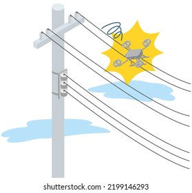 This Is An Illustration Of A Drone Caught In A Power Line Due To A Crash Caused By Aircraft Trouble.