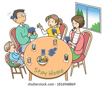 This Is An Illustration Of A Family Playing Card Games To Refrain From Going Out.