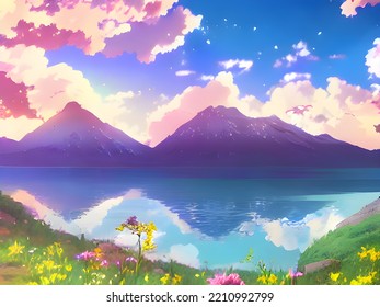 This is an illustration image based on the concept of "Lake".
